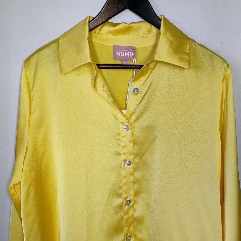 Show Me Your Mumu Smith Button Down Top Womens Medium Butter‎ Yellow Satin NEW - Picture 3 of 13